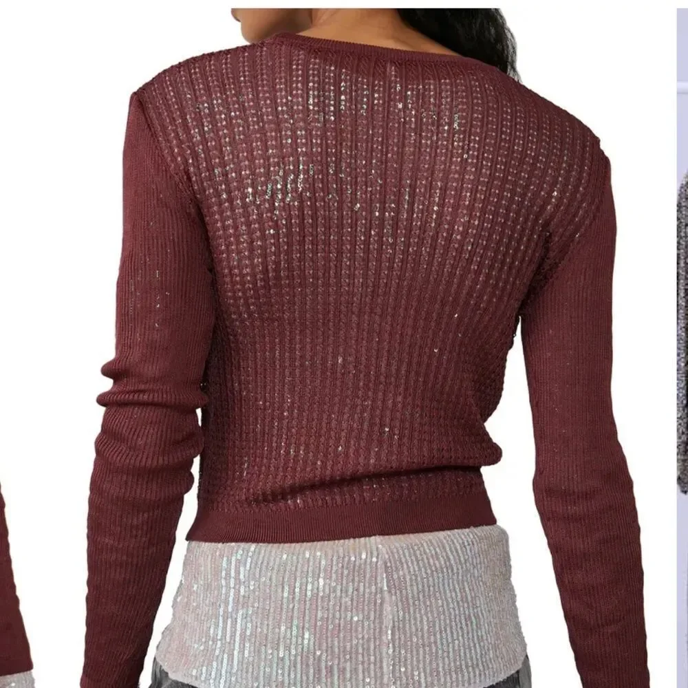 Free People H20 Crewneck Sweater in Raw Garnet BNWT
